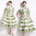 Runway Fashion Elegant Collared, Floral Print, Bubble sleeves Dress